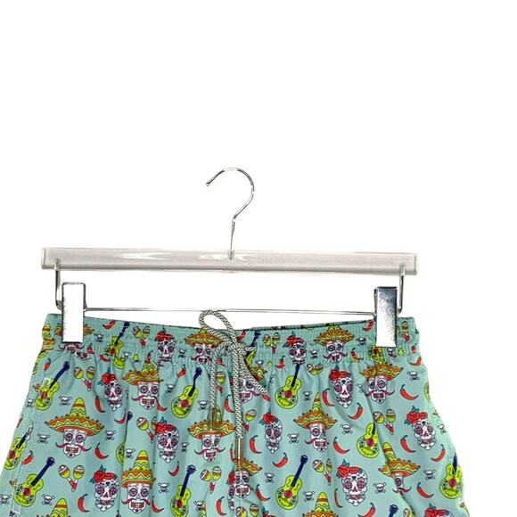 Amiani L Blue Colorful Sugar Skull Pepper Sombrero Guitar Swim Trunk Shorts - Picture 4 of 9